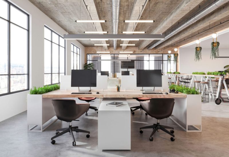 Modern open plan office space inteior. 3d illustration